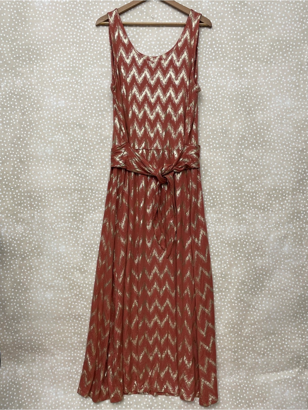 Soft Surroundings maxi tank dress XL gold metallic chevron stretchy sleeveless